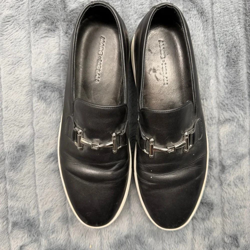 Marc Nolan Boardwalk Black Leather Buckle Slip On Sneaker Loafers Mens 10